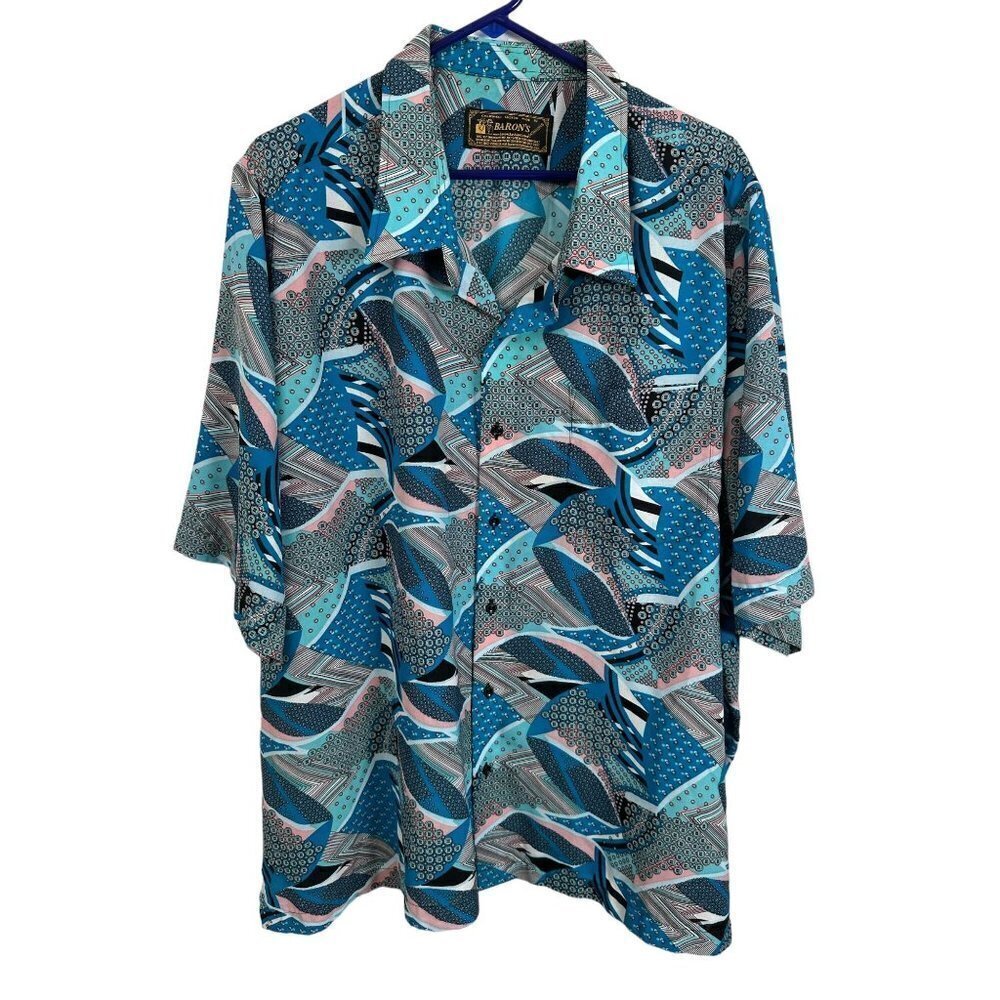 Baron's geometric blue button down men's shirt. XXL/XXXL